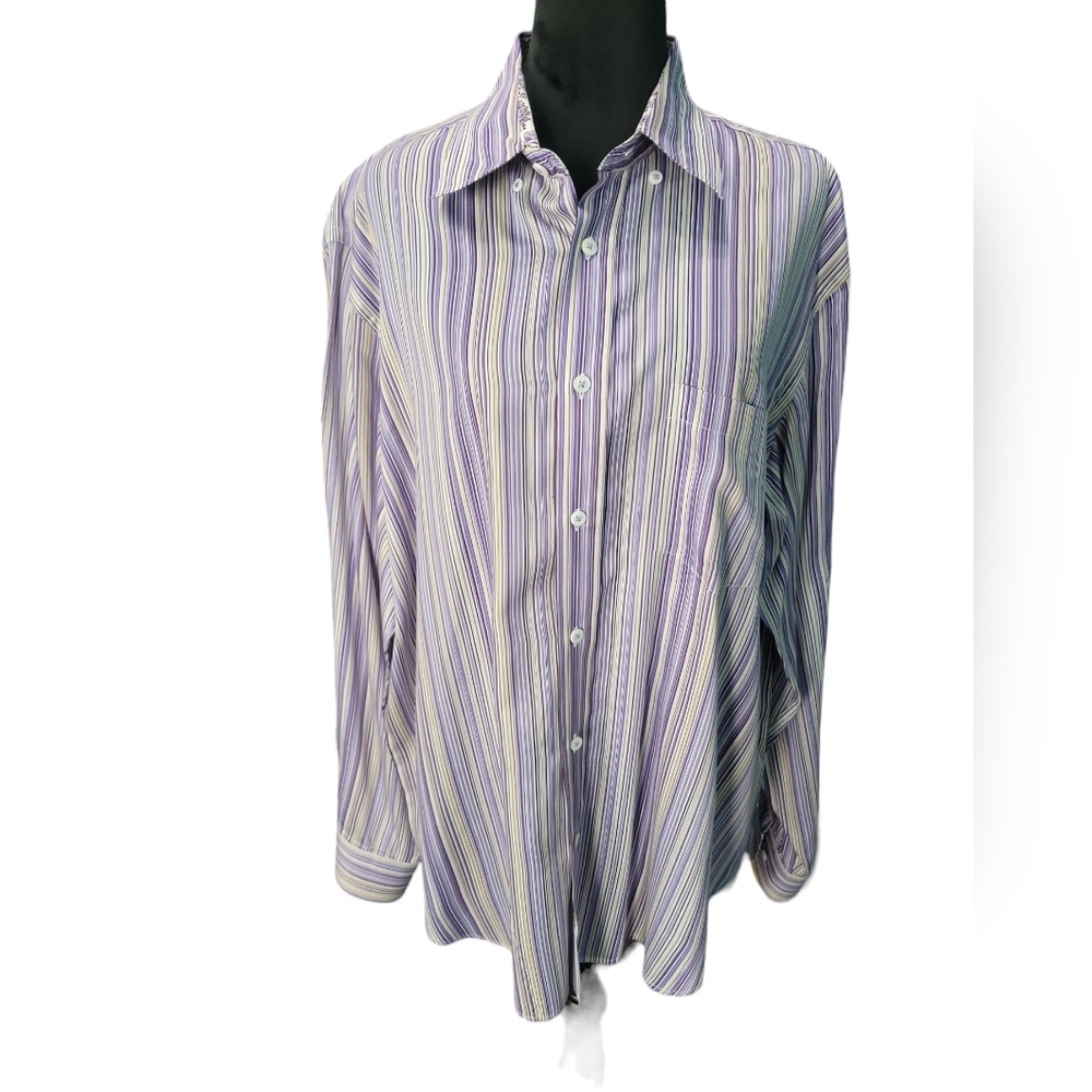 Mens Bugatchi‎ Uomo Button Up Shirt Candy Stripe Flip Cuff Spread Collar XL
